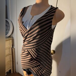 Verve Elegant Brown Striped Wrap Tank Top Size L
